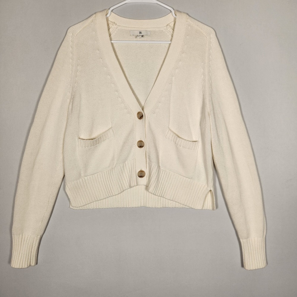 Banana Republic Cream Cotton Silk Cropped Cardigan Sweater Small